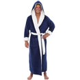 thumbnail image 2 of WZXFASHION Men's Winter Plush Lengthened Shawl Bathrobe Home Clothes Long Sleeved Robe Coat Intimates Blue L, 2 of 7