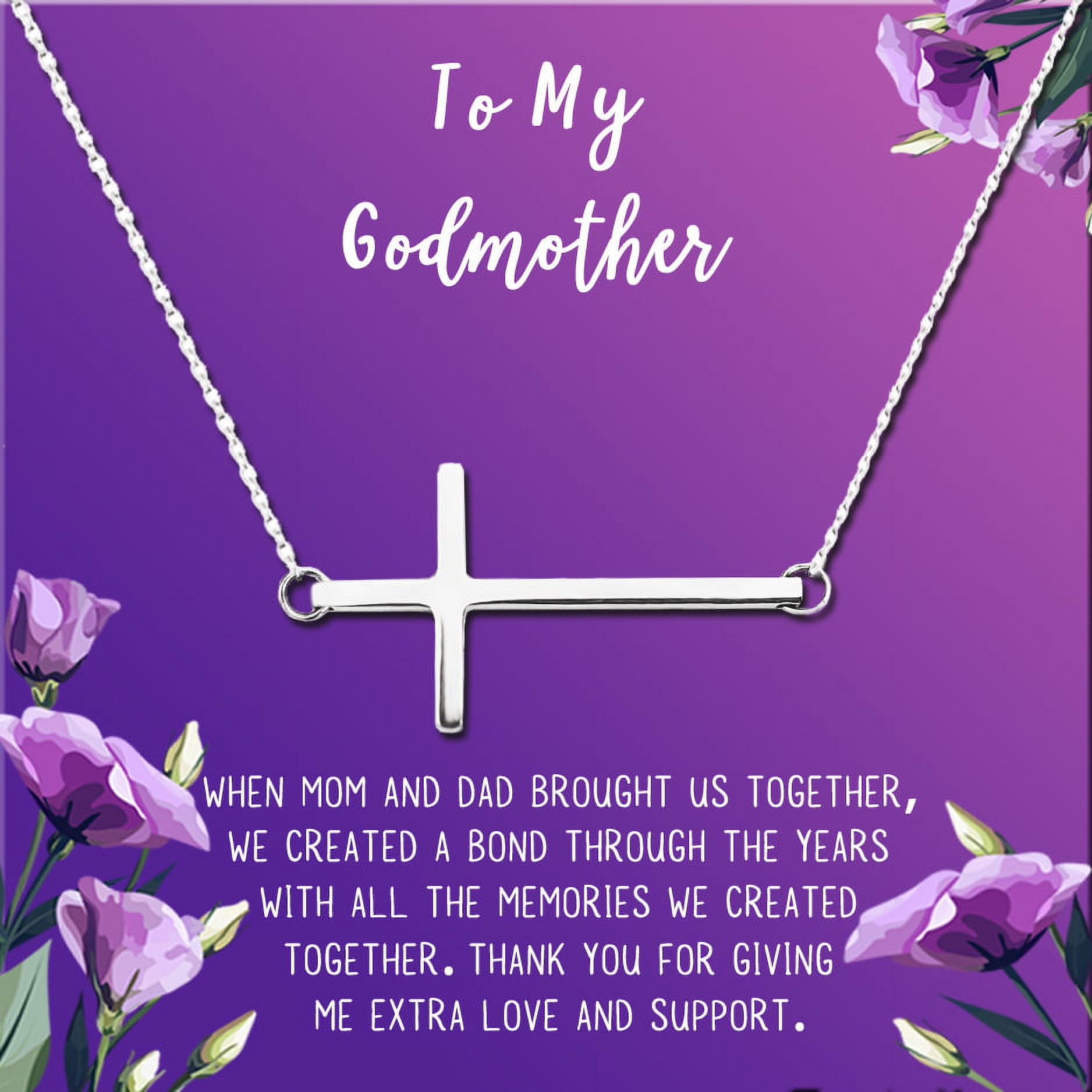 To My God Mother Mother's Day Gift, Gift for Her, Godmother's Day Gift, Godmother's Gift for Mother's Day, Godmother's Day Necklace and Card[Silver Cross,Purple Gradient]