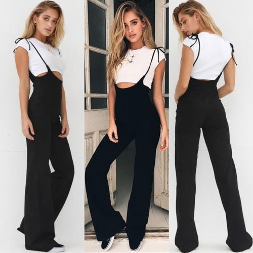 women's high waist suspender pants