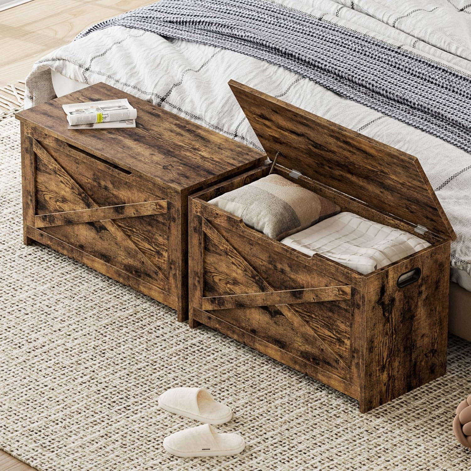 Garvee Wooden Storage Chest, 30"x15.78"x17.7", Safety Hinge Toy Box, Large Storage Bench for Entryway, Bedroom & Living Room, Rustic Brown