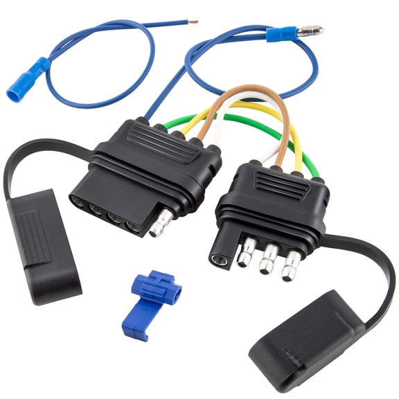 JINLONG 4-Way to 5-Way Flat Trailer Wiring Adapter for Boat Trailer with Surge Brakes, Pure Copper 4-Pin to 5-Pin Flat Harness with Dust Cover
