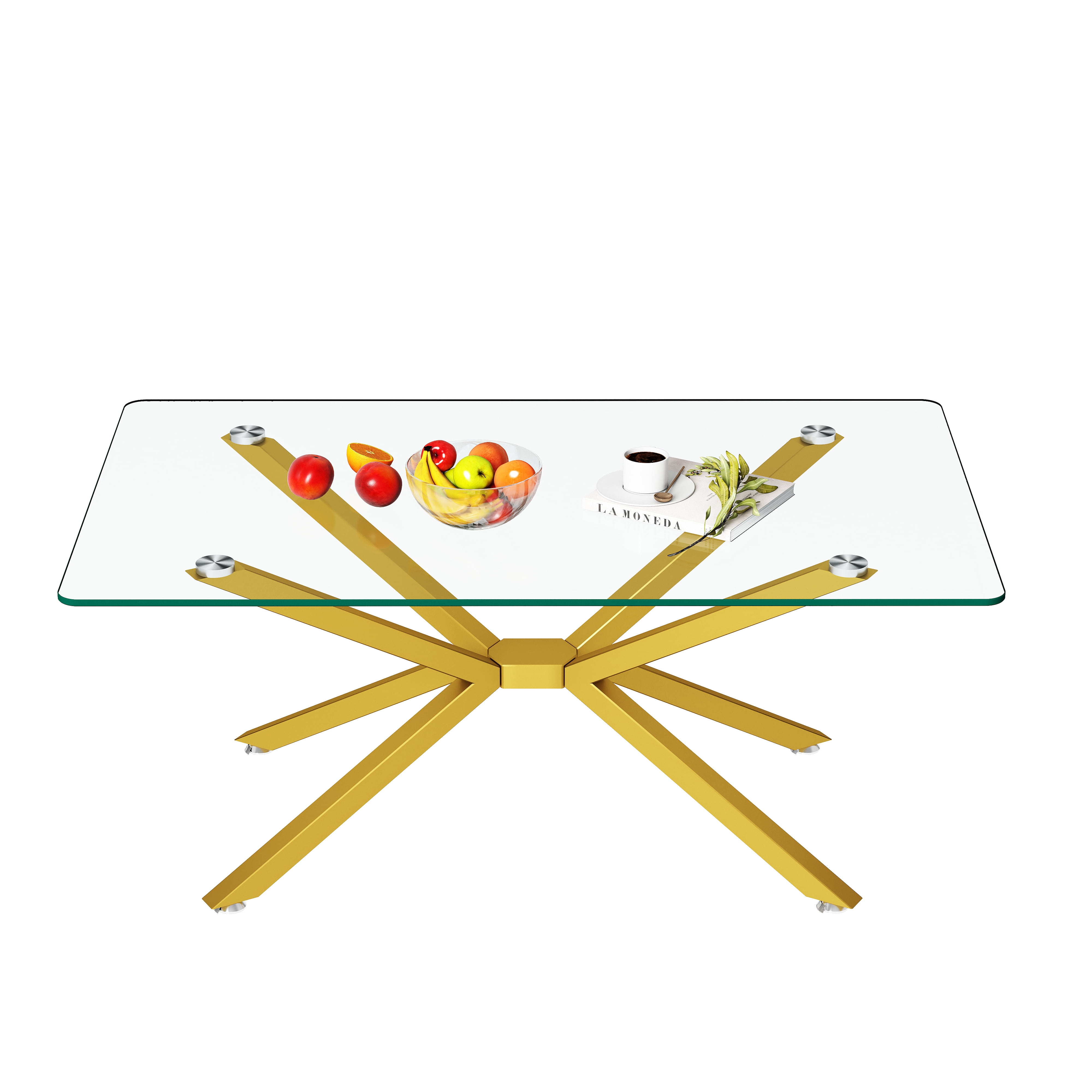 Euroco 39.37" Rectangular Clear Tempered Glass Coffee Table,Stylish Design with Gold Metal Legs, Coffee Table for Living Room