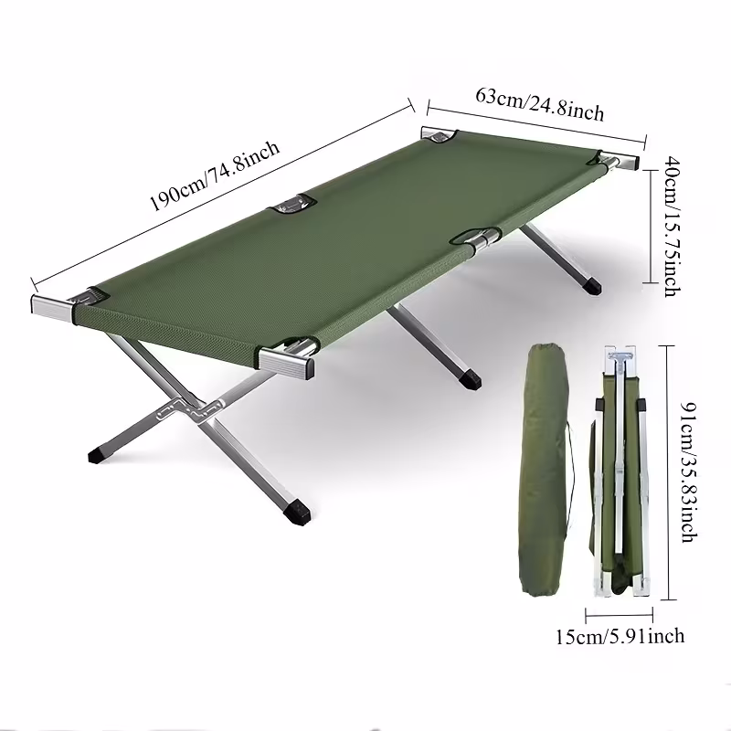 75-Inch Flat-Laying Folding Camping Cot Outdoors, Portable Elevated Guest Bed with Carry Bag, Heavy-Duty 600D Oxford, Green