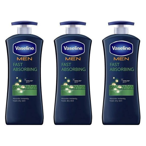 Vaseline Men Healing Moisture Hand and Body Lotion For Dry Skin Fast Absorbing Absorbs in Just 15 Skin For Moisturized Skin 20.3 oz 3 count