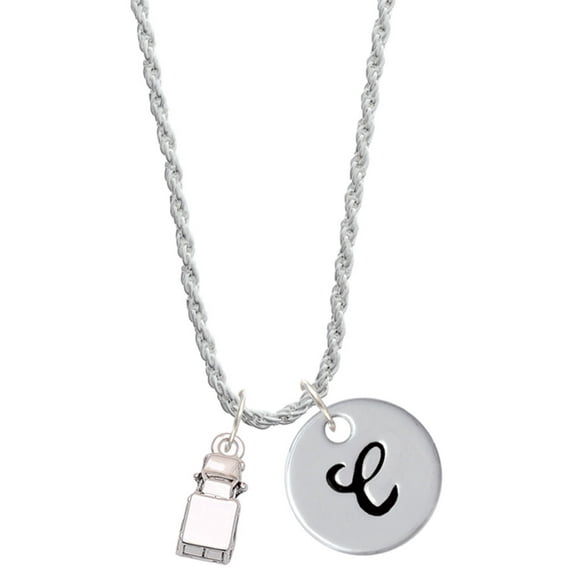 Delight Jewelry Silvertone 3-D Ambulance - Silvertone Script Initial Disc - C - Charm Necklace, 20"+3"
