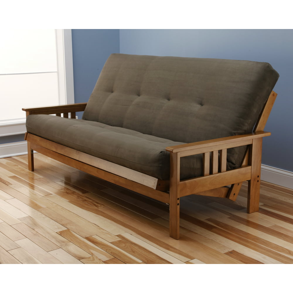 Andover Full Size Futon Sofa Bed Honey Oak Wood Frame Suede