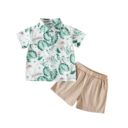 

Summer Savings Clearance! PEZHADA Summer Baby and Toddler Boys Casual Suit Fashion Short Sleeve Blouse Tropical Plant Print Retro Shirt Shorts Suit Two Piece Sets Khaki