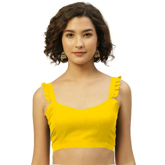 eloria Women's Art Silk Blouse Sweetheart Deep Neck Sleeveless Top Sari Accessories Color: Yellow | Size: 40