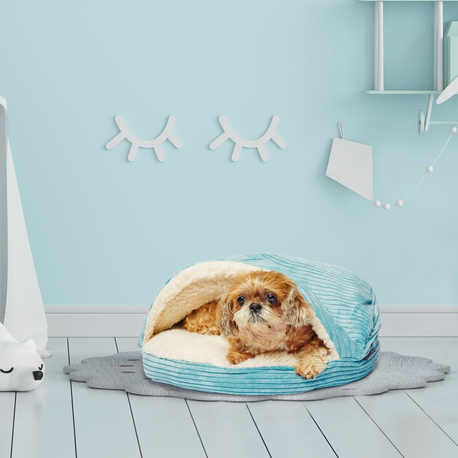 Precious Tails Plush Corduroy And Sherpa Lined Pet Dog Bed