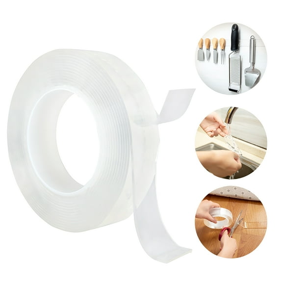 SAYFUT 1M/ 3M/ 5M Nano Tape, Washable Adhesive Tape, 3mm Transparent Reusable Adhesive Silicone Tape, Free to Remove, Reusable Traceless, Stick to Glass, Metal, Kitchen Cabinets or Tile