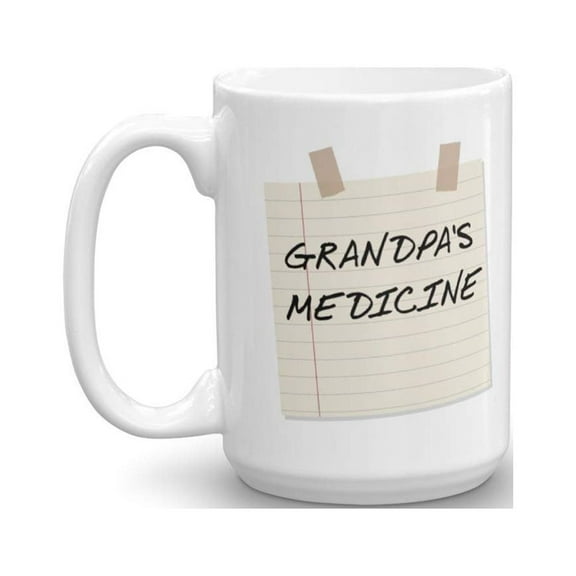 Grandpa's Medicine Vintage Novelty Taped Note Paper Coffee & Tea Gift Mug Cup, Sign, Accessories & Kitchen Decor For Grandpa, Grandfather, Papa, Pepaw, Pawpaw, Geepa, Gramps Or Grampy (15oz)