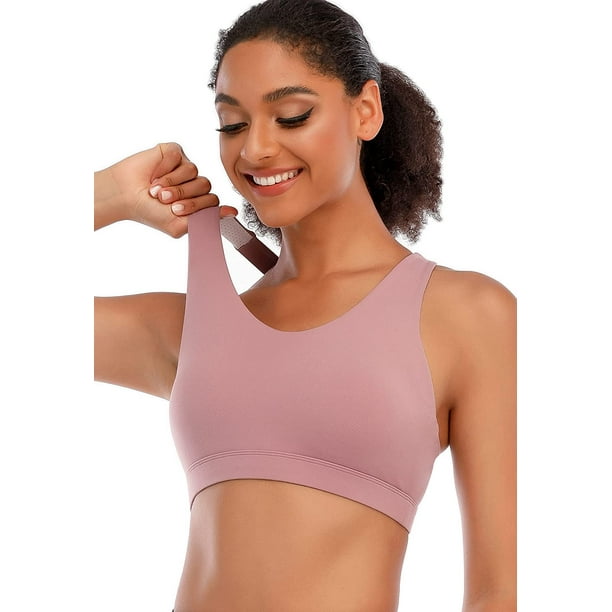 Sports Bra for Women, Criss-Cross Back Padded Strappy Sports Bras Medium  Support Yoga Bra with Removable Cups Purple S