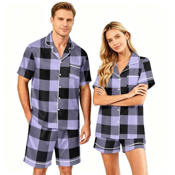 Dwelliawo Mens Cotton Pajama Sets Short Sleeve Sleepwear Button Down Loungewear Pjs with Pockets Black 2xL