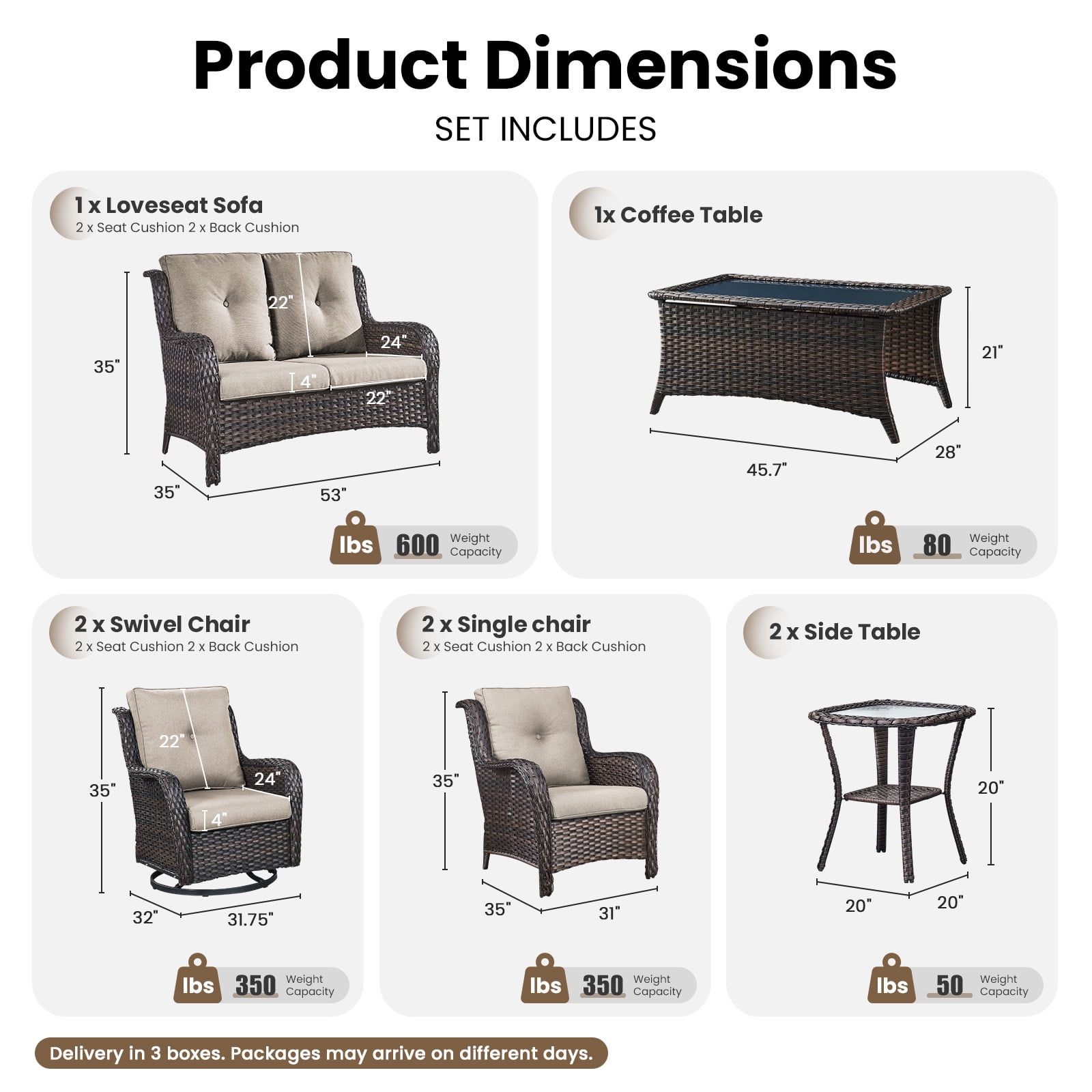 Bellefurn 8 Pieces Patio Furniture Sets with Swivel Rocking Chairs,High-Back Rattan Patio Outdoor Conversation Set with 2-Seat Sofa & Coffee Table for Porch Deck Backyard Poolside