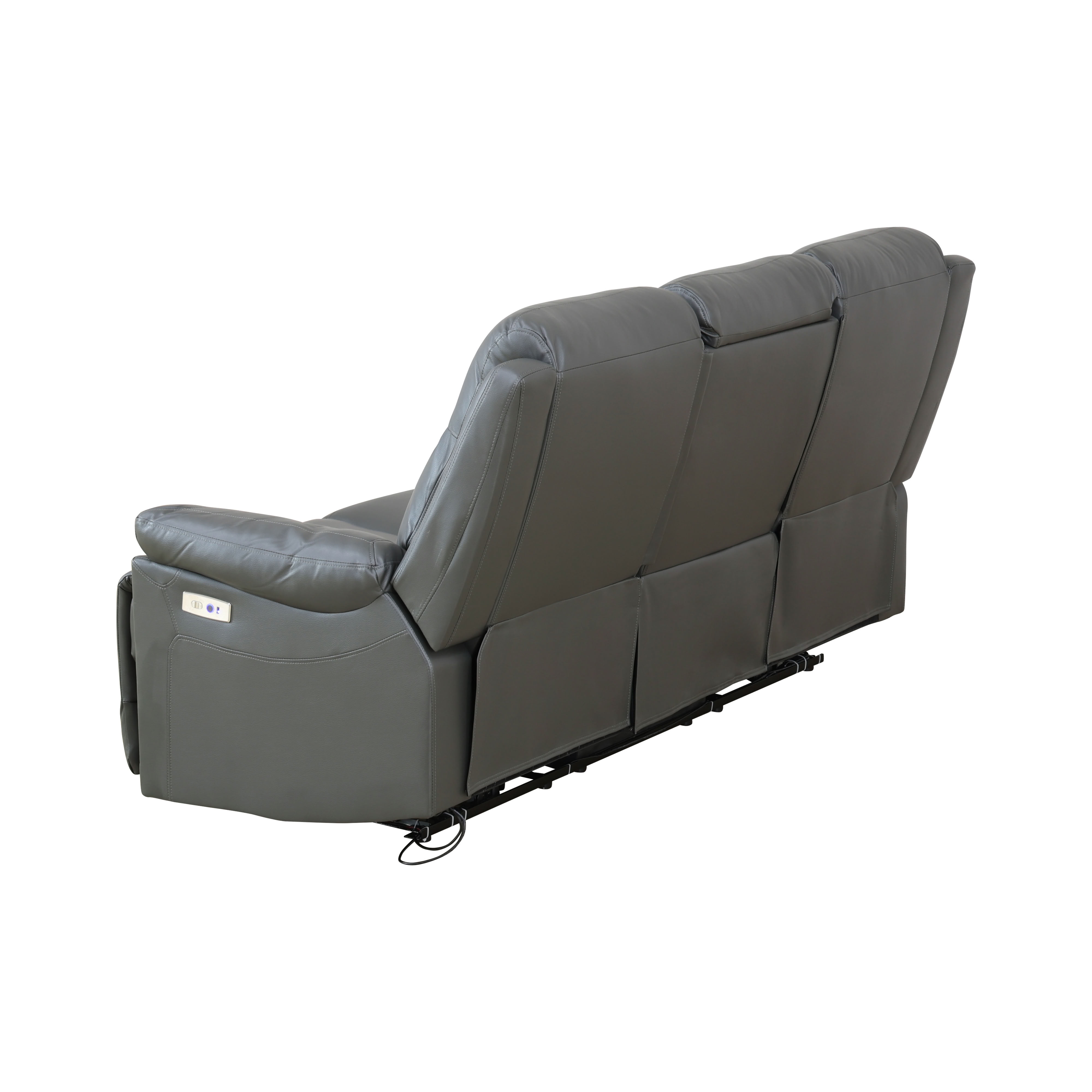 MAYEERTY 3-Seater Recliner Sofa, Breathable Leather Sofa with LED Lights & Reversible Coffee Table for Family Living Room & Home Theater