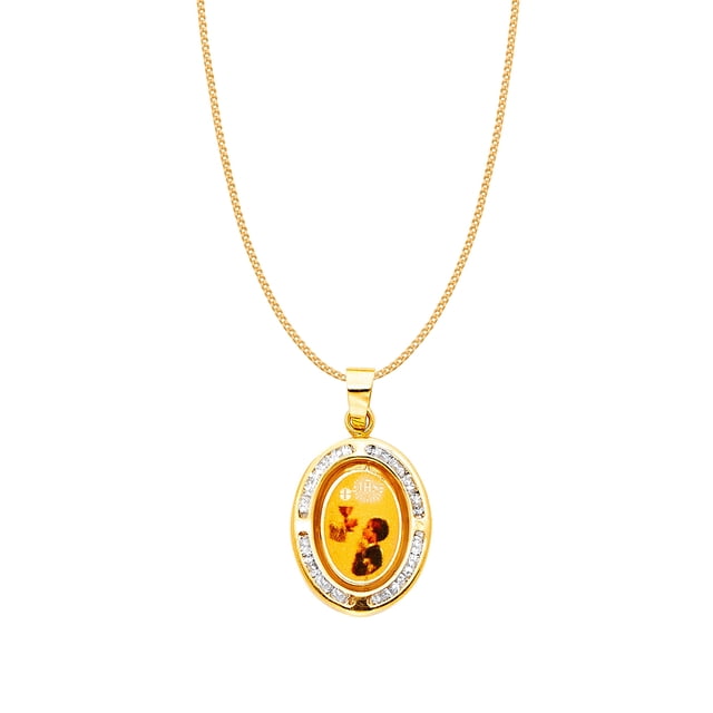 Precious Stars 14K Yellow Gold Cubic Zirconia Boy's First Communion Pendant with 16" Chain Necklace