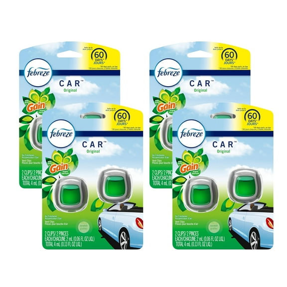 Febreze Car Air Freshener Vent Clip Gain Original Scent, 06 oz. Car Vent Clip, 2 Count, 4 Pack