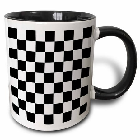 Black White Checkered Pattern 3dRose Check black and white pattern - checkered checked squares chess checkerboard or racing car race flag, Two Tone Black Mug, 11oz ()