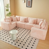 SOULART 135.5 Modular Customizable/L/U-Shape Sofa,Pink Boneless Sectional Couch - 6-Seater Corduroy Couchfor Living Room Furniture
