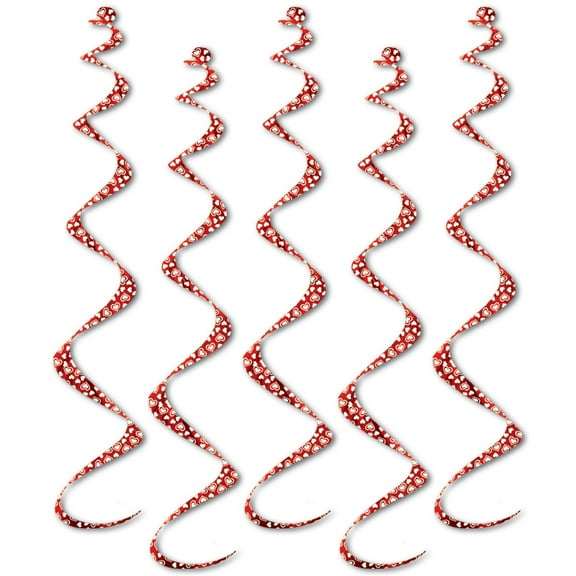 Party Central Club Pack of 30 Red and White Printed Heart Whirly Valentines Day Hanging Decorations