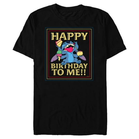 Disney Lilo & Stitch 4-Armed Treats “Happy Birthday to Me!!” - Short Sleeve Blended T-Shirt for Adults - Customized-Black