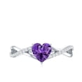 thumbnail image 5 of Rosec Jewels Natural Amethyst Heart Shaped Engagement Ring with Diamond (0.9 Carat, AAA Quality) - Crossover Ring for Women, 14K White Gold, US 9.50, 5 of 9