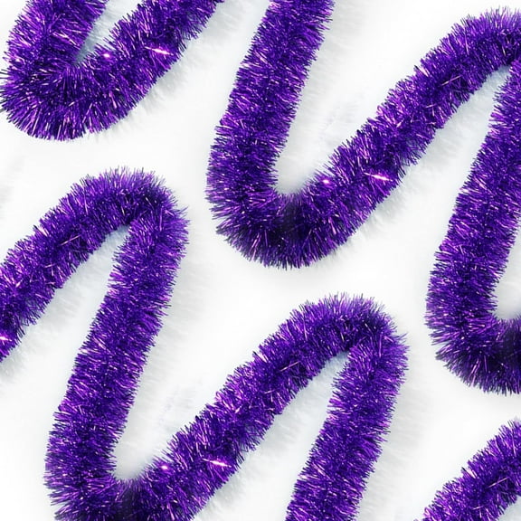 50 Feet Purple Tinsel Garland Christmas Foil Tinsel Garland Decoration Metallic Banner Wall Hanging Tinsel Streamers Garland for Christmas Tree Birthday Party Decorations (3.54" x 50', Purple)