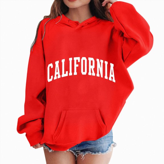 Gubotare Girls Oversized Hoodies California Letter Print Pullover Hoodie Sweatshirt Long Sleeve Casual Loose Pullover Tops 4-13Years (Red, 4-5Years)