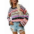 thumbnail image 3 of Women'S Colorful Sweater Crochet Open Knit Long Sleeve Crew Neck Oversized Sweater Black L, 3 of 10