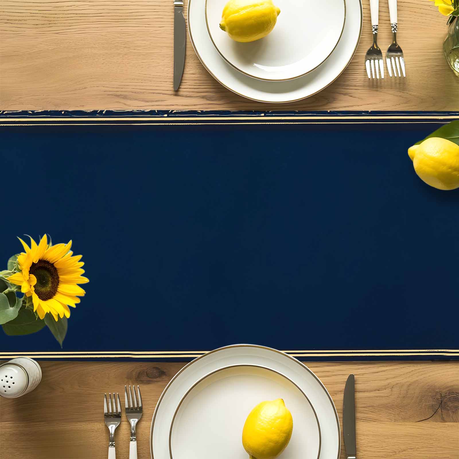 Retro Golden Flower Border Table Runner, Navy Blue Vintage Kitchen Table Runners Dress Scarves for Table Decorations Party/Restaurant/Indoor Outdoor Use, 13x120in