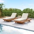thumbnail image 2 of A-cacia Wood Outdoor Chaise Lounge Chair with Tri-Fold Cushion, Recliner with 4-Position Adjustable Backrest, 180° Flat-Lying, Sun Tanning Chair with Side Table for Patio Poolside Backyard, Cream, 2 of 9