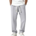 thumbnail image 2 of Waffle Pants Men Textured Drawstring Waist Solid Wide Leg Trousers Loose Fit Lightweight Breathable Hiking Sweatpants Light Gray M, 2 of 3