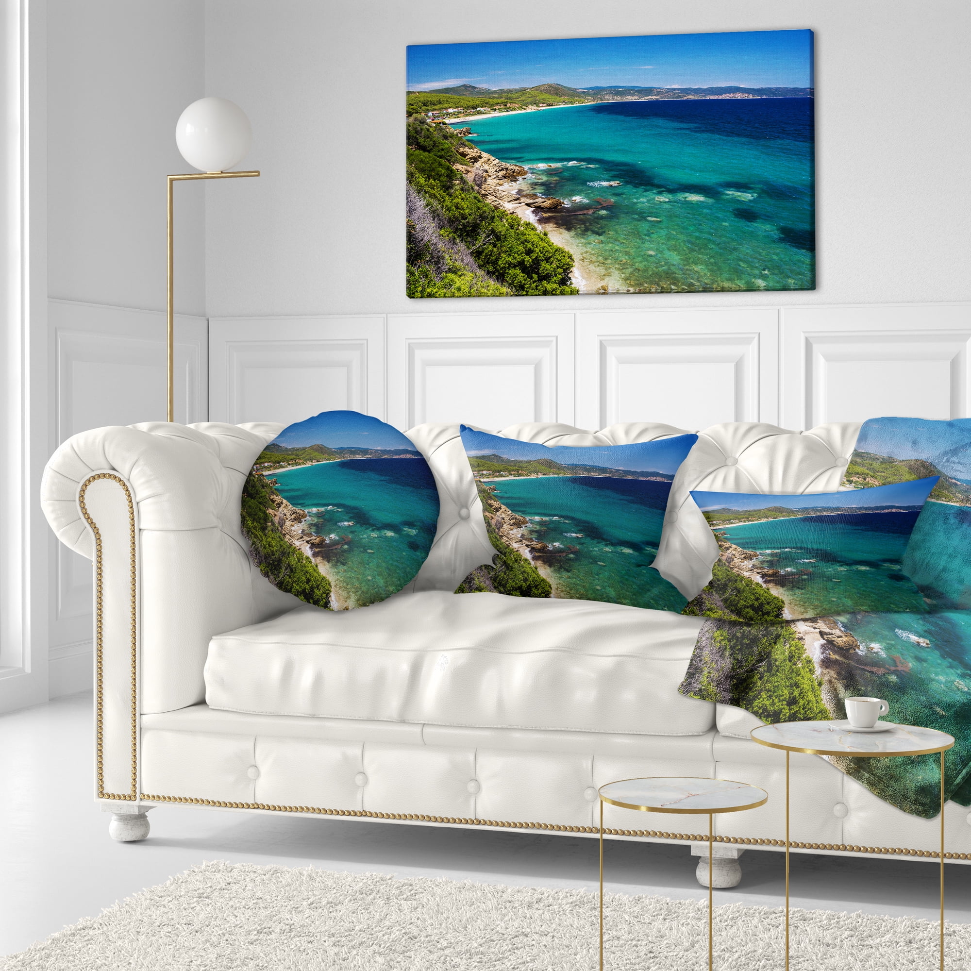 Designart Beautiful Greek Beach of Sea - Seashore Throw Pillow - 12x20