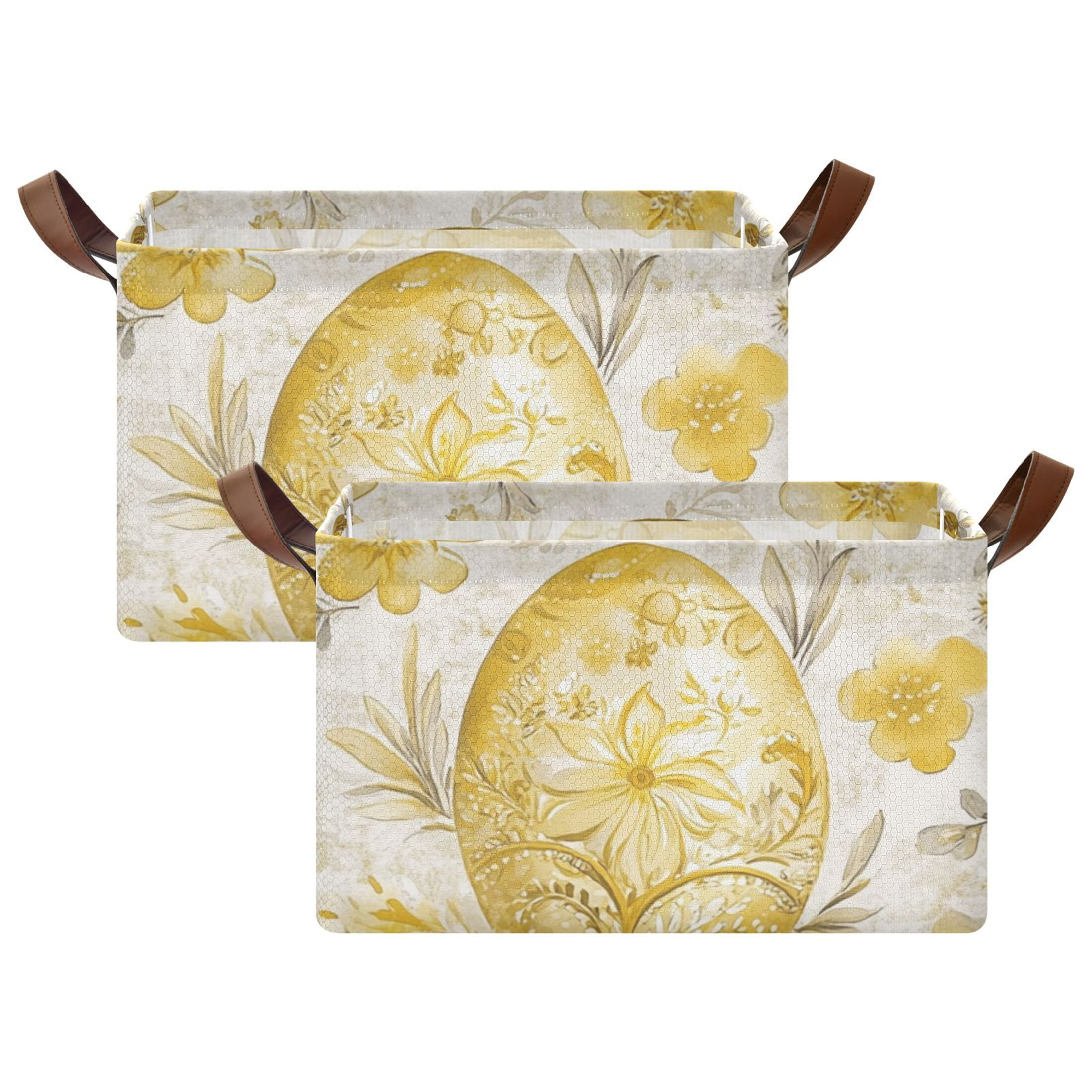 Gold Easter Eggs Foldable Storage Large Fabric Storage Baskets Organizer Storage Bins with Handles for Shelves