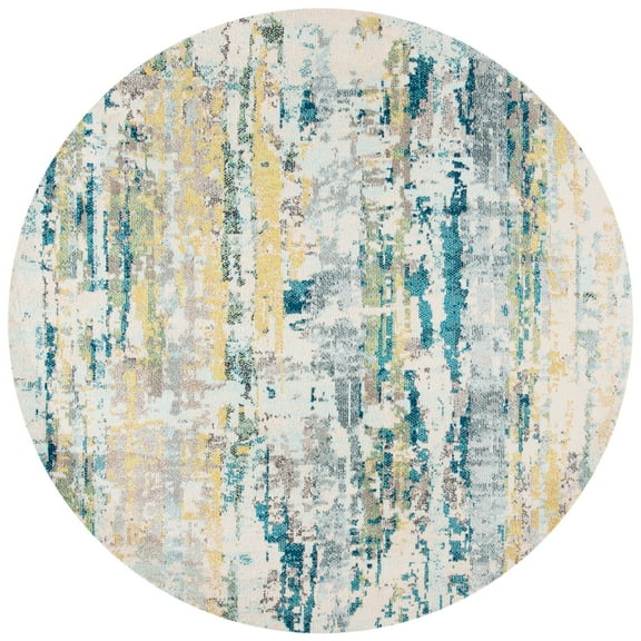 SAFAVIEH Madison Marais Abstract Area Rug, Beige/Olive, 6'7" x 6'7" Round