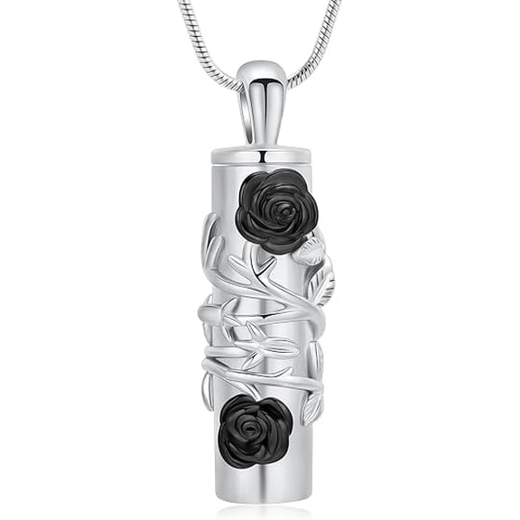 Rose Flower Urn Necklace for Ashes Cylinder Cremation Jewelry Urn Ashes Necklace for Women Men Memorial Keepsake Necklace of Loved One