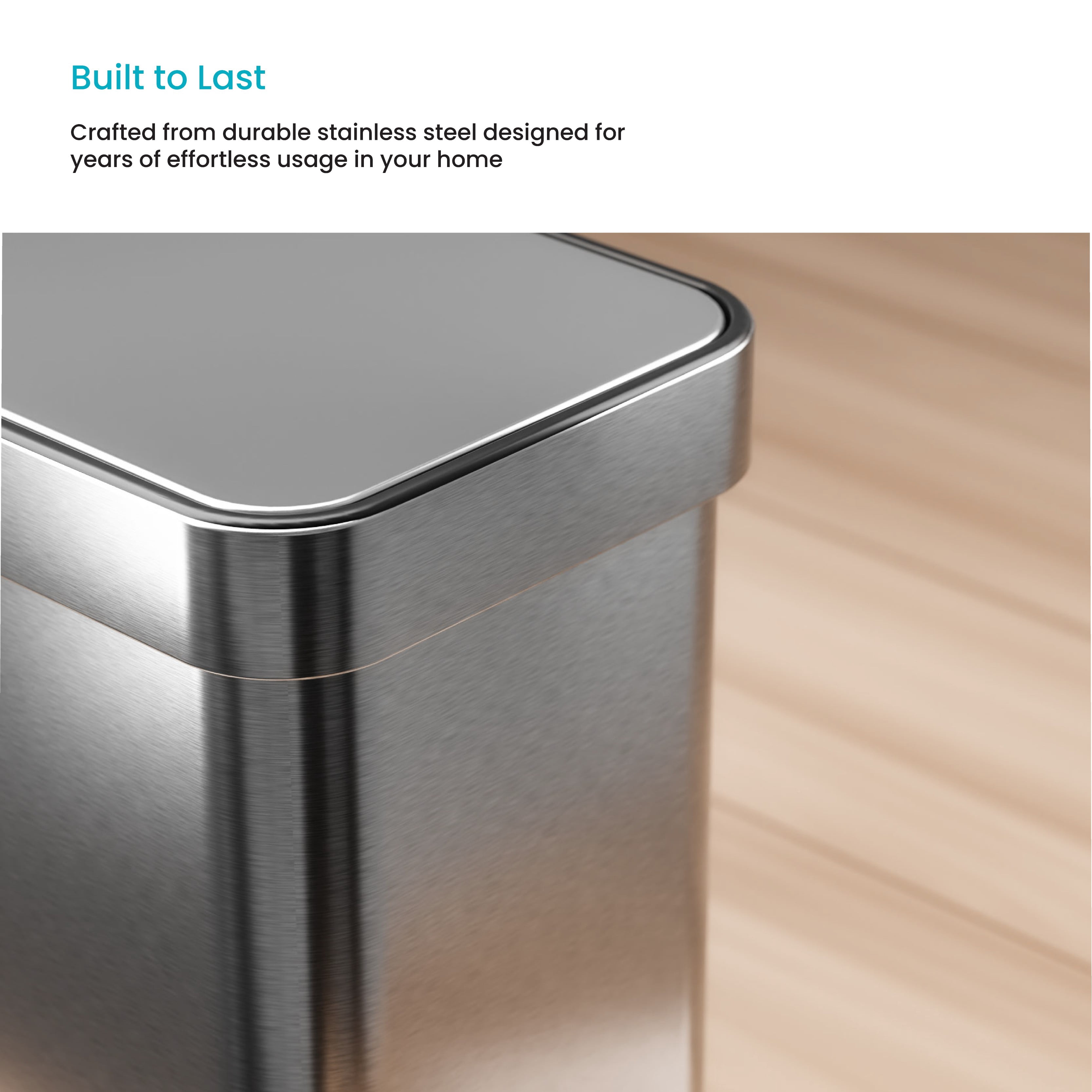 Home Zone Living 3 Gallon Slim Stainless Steel Trash Can with CleanAura Odor Control and Soft Close Lid, Silver
