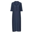 thumbnail image 2 of Birdeem Robe Décontractée Mode Col en V Boutons Manches Longues Coton Lin Poche Robes Longues Unies, 2 of 5