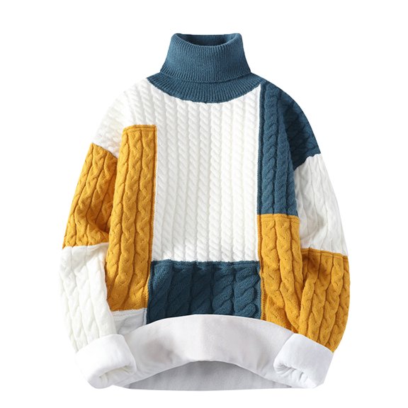 TFEOQRY Men's Turtleneck Patchwork Sweater Color Block Loose Long Sleeve Casual Pullover Fall Winter Warm Top Green