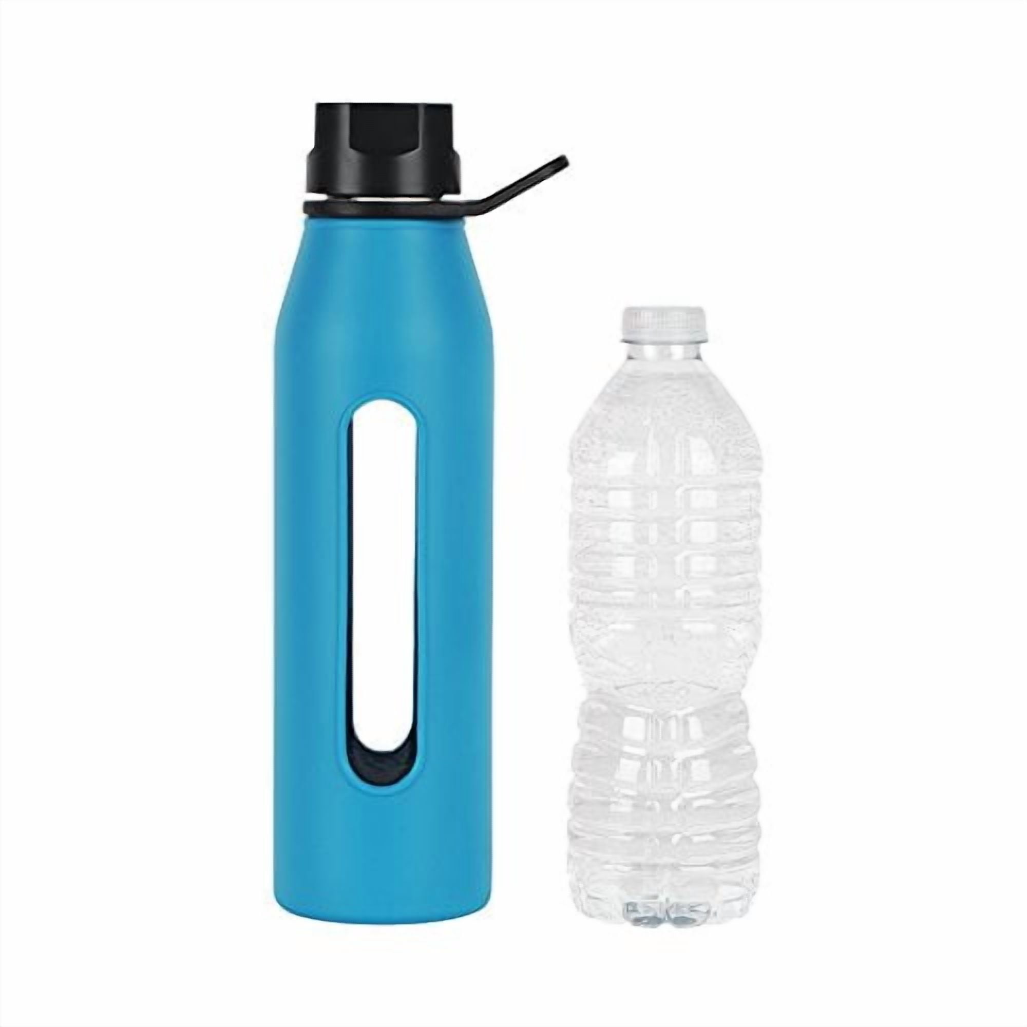 Takeya Classic Glass Water Bottle with Silicone Sleeve and Twist Cap, 22 Ounce, Cobalt
