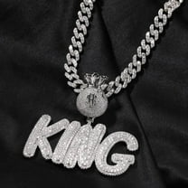 Iced Out Hip Hop Customizable King Letter Pendant Round Cut Diamond Men's Fashion Jewelry Moneybag King Pendant 14K White Gold Plated Pendant 925 Sterling Silver Name Logo Sign Men Pendant