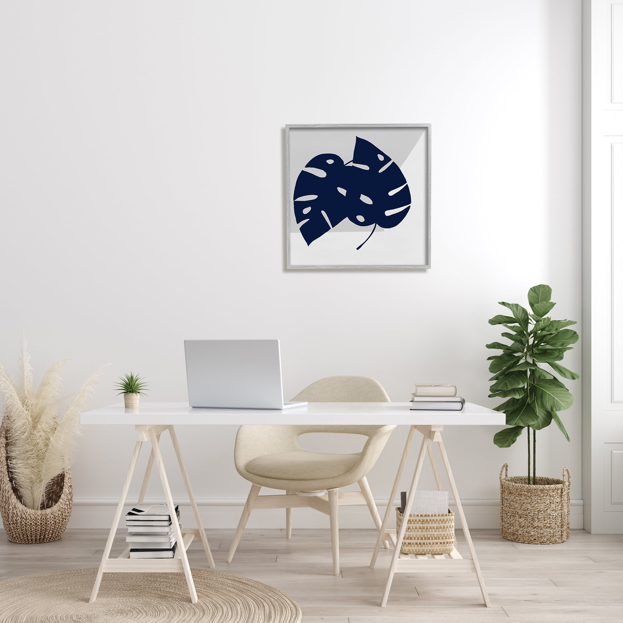 Stupell Industries Blue Monstera Leaf Silhouettes Geometric Grey Angles, 24 x 24, Designed by Ruth Fromstein