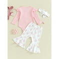 thumbnail image 5 of Suealasg Baby Girls Easter Outfits 3M 6M 12M 18M Infant Girls Long Sleeves Bunny Embroidery Romper +Dot Print Flared Pants +Headband Set Newborn Girls Spring Clothes, 5 of 9