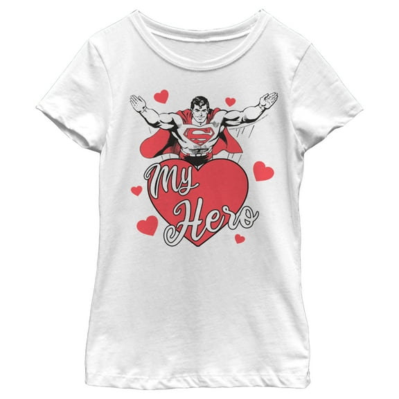 Girl's Superman Valentine's Day My Hero Graphic Tee White X Small