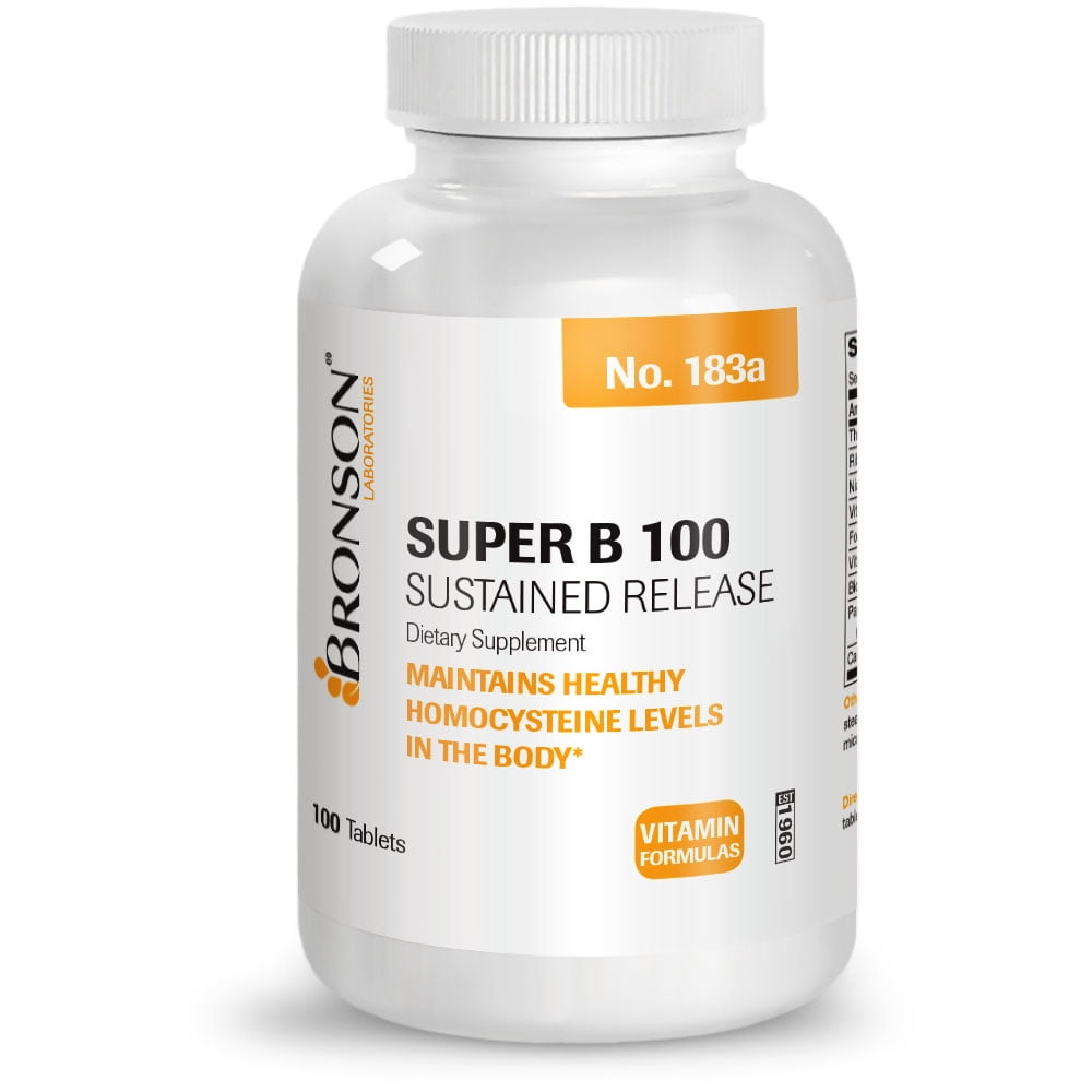 Bronson High Potency Super Vitamin B 100 Complex Sustained Slow Release, 100 Tablets Walmart