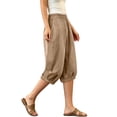 thumbnail image 4 of Karymi Womens Shorts Capri Jogger Pants, Elastic High Waist Baggy Cropped Harem Pants, Boho Casual Trousers With Side Pockets, 4 of 8