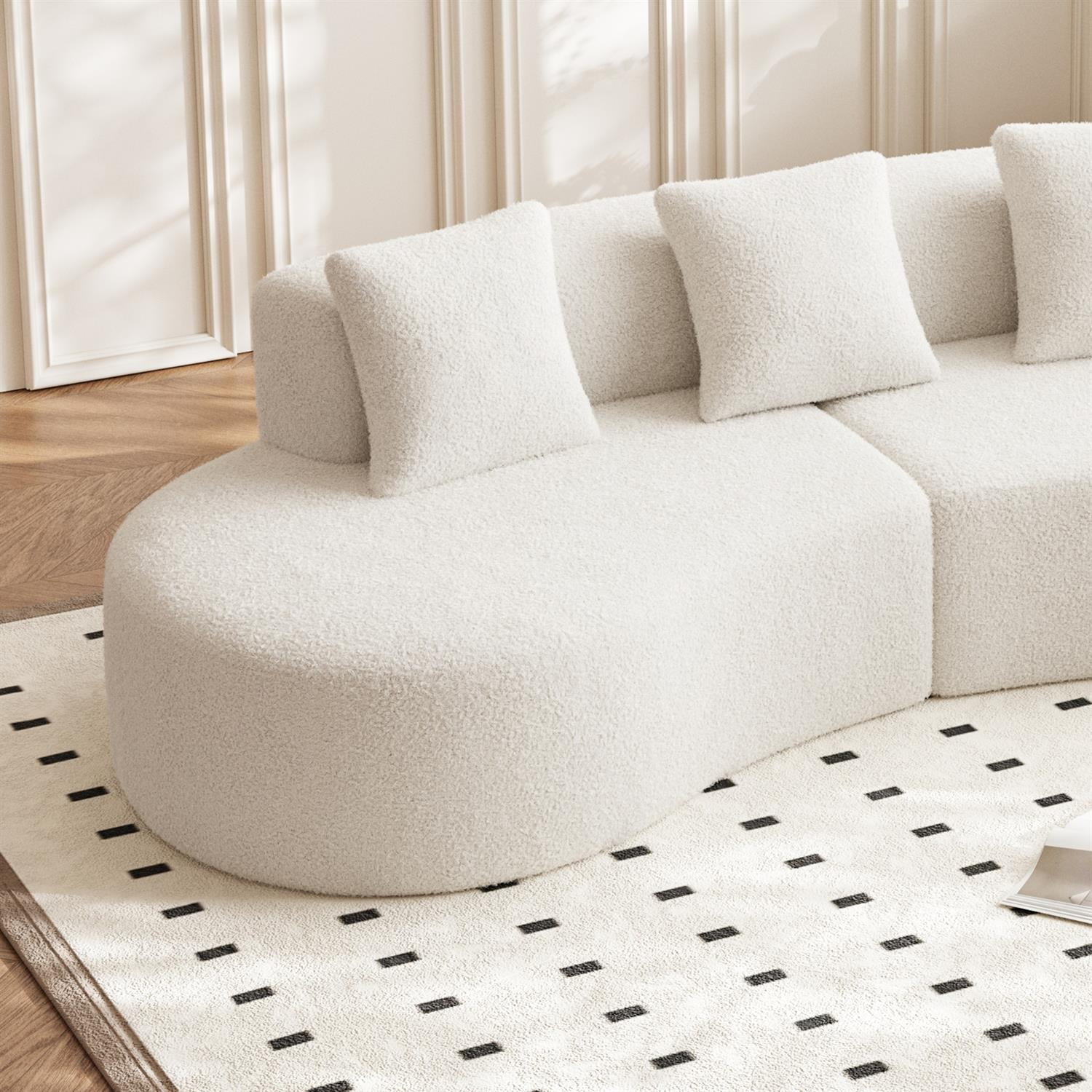 Demi Bonn 109" Modern Curved Sectional Sofa, Large 5-Seater Couch for Living Room and Apartment, Easy Assembly, White