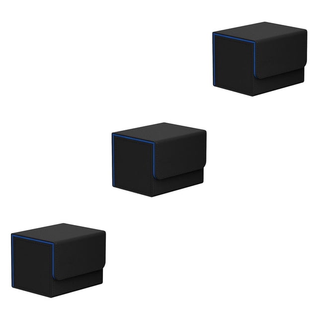 Caja de almacenamiento para tarjetas comerciales Vogacara organizador portátil PU estuches para tarjetas coleccionables Azul negro 3piezas