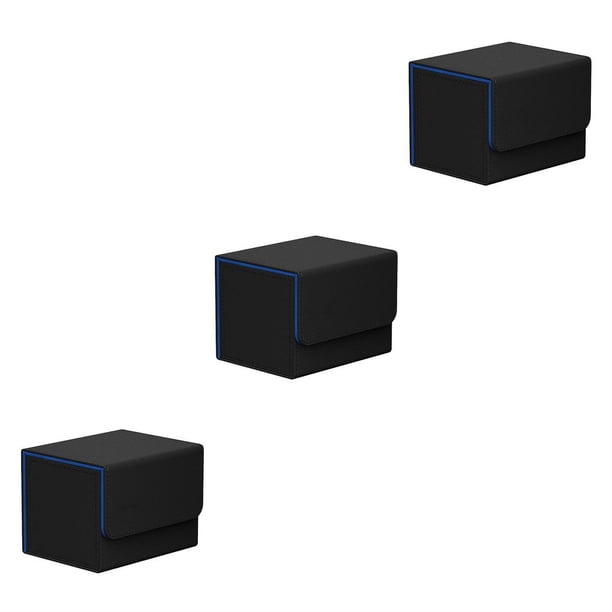 Bewildely Caja de almacenamiento de cubierta de tarjeta coleccionable con organizador de tapa Protector de caja de juego Organización de Azul negro 3piezas