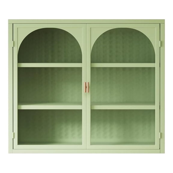 Modern Two-Door Wall Cabinet with Glass Doors, Three-Tier Storage, Woven Pattern, 27.56", Green